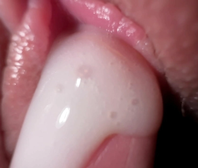 Intimate Close-up: Fiance's Tight Creamy Fuck and Cum on Spread Pussy
