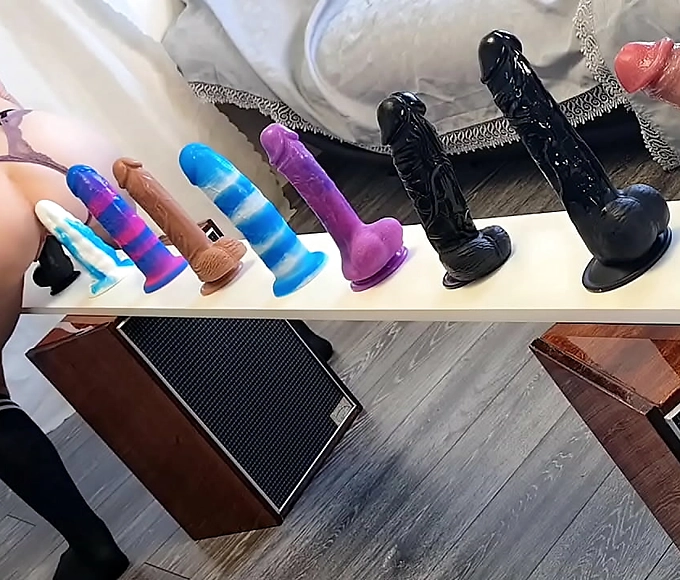 Welcome to the Ultimate Dildo Challenge! Our Gorgeous MILF Enchantress Takes on a New Collection of Toys!