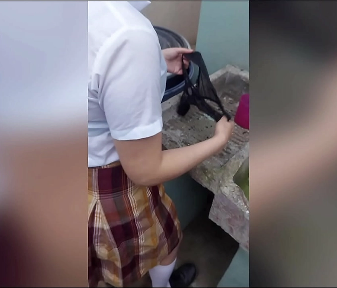19-Year-Old Teen Surprises Herself with Steamy Washing Session, No One Else at Home but Her Stepdad - Homemade!