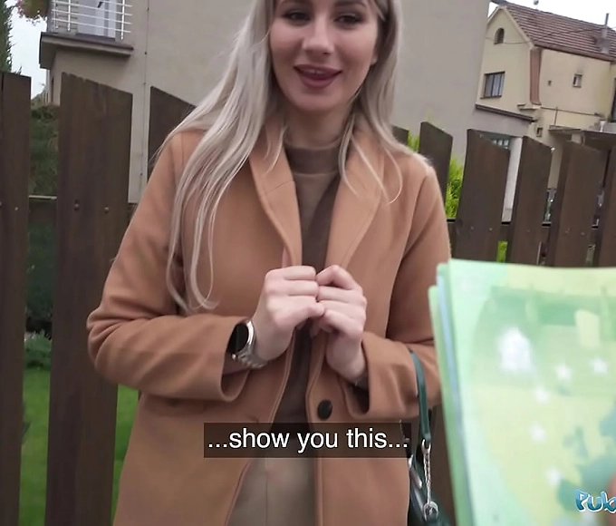 Cute Blonde Flashes Her Perky Titties for Cash and Fucks Huge Cock in a Basement