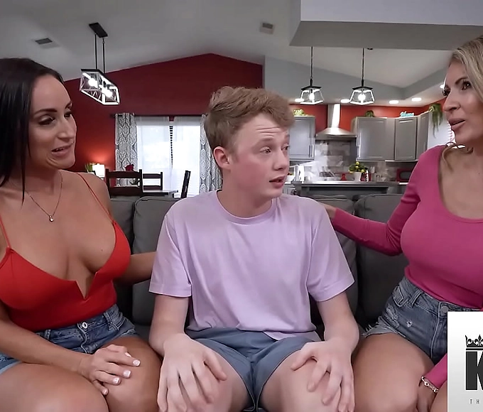 Experience the Ultimate Threesome with a Busty Stepmom and her Seductive Brunette Friend!
